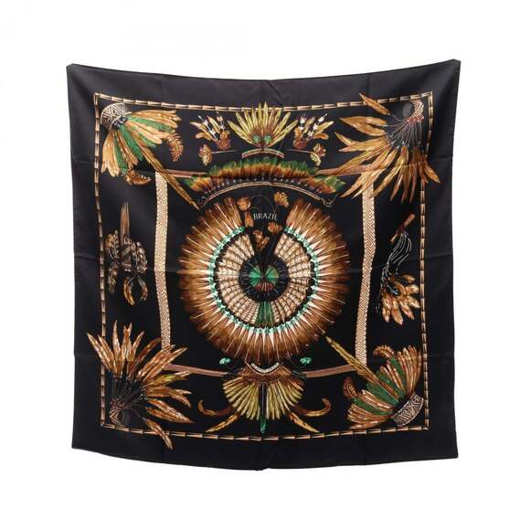 HERMES Black Silk Scarf